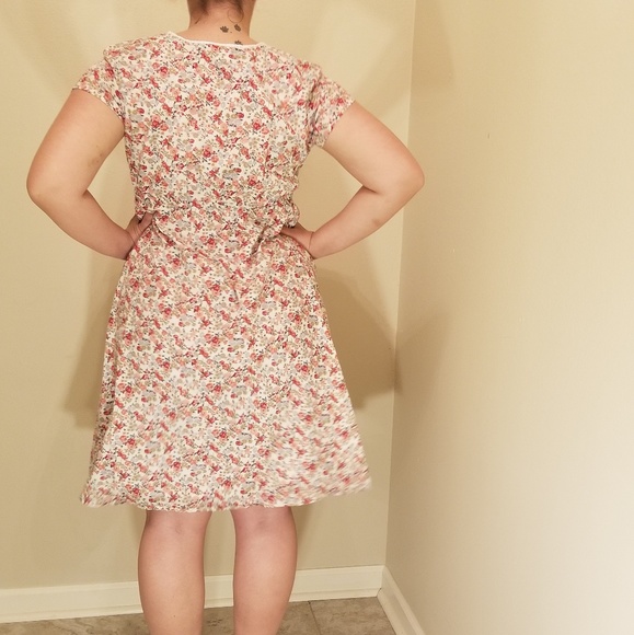 Pink Floral 100% Cotton Spring/Summer Dress Size L - Picture 2 of 3